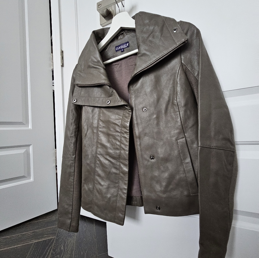 Genuine Leather Jacket Green Gray